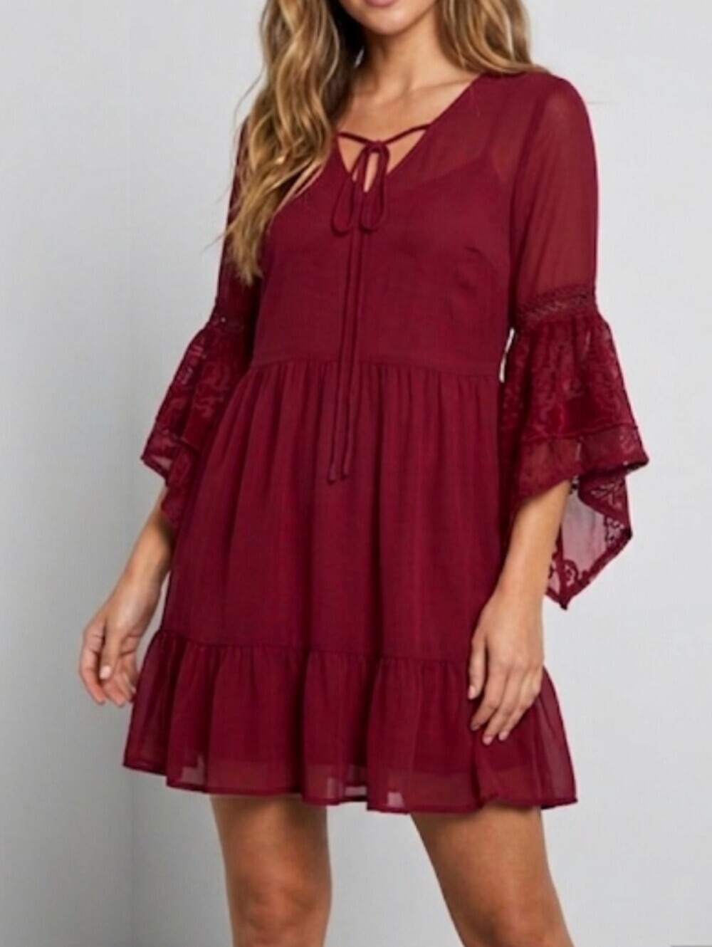 Band of Gypsies Sheer Red Mini Dress Velvet Bell Sleeves Size S Dark Romantic